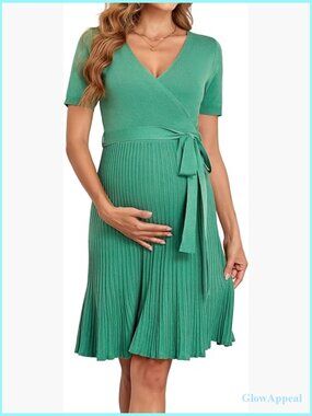 Maternity Dress A-Line V-Neck Short Sleeve Knit Summer Casual S-XL